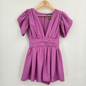 Express V-neck Puff Sleeve Pleated Romper Light Purple, Sz 2, New Year's Party